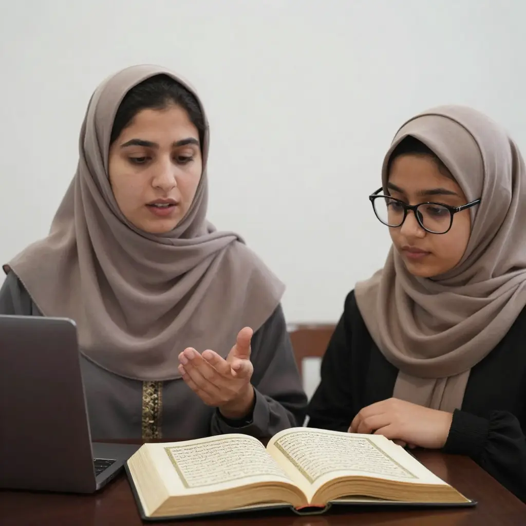 Female Quran teacher is taking online class of a student