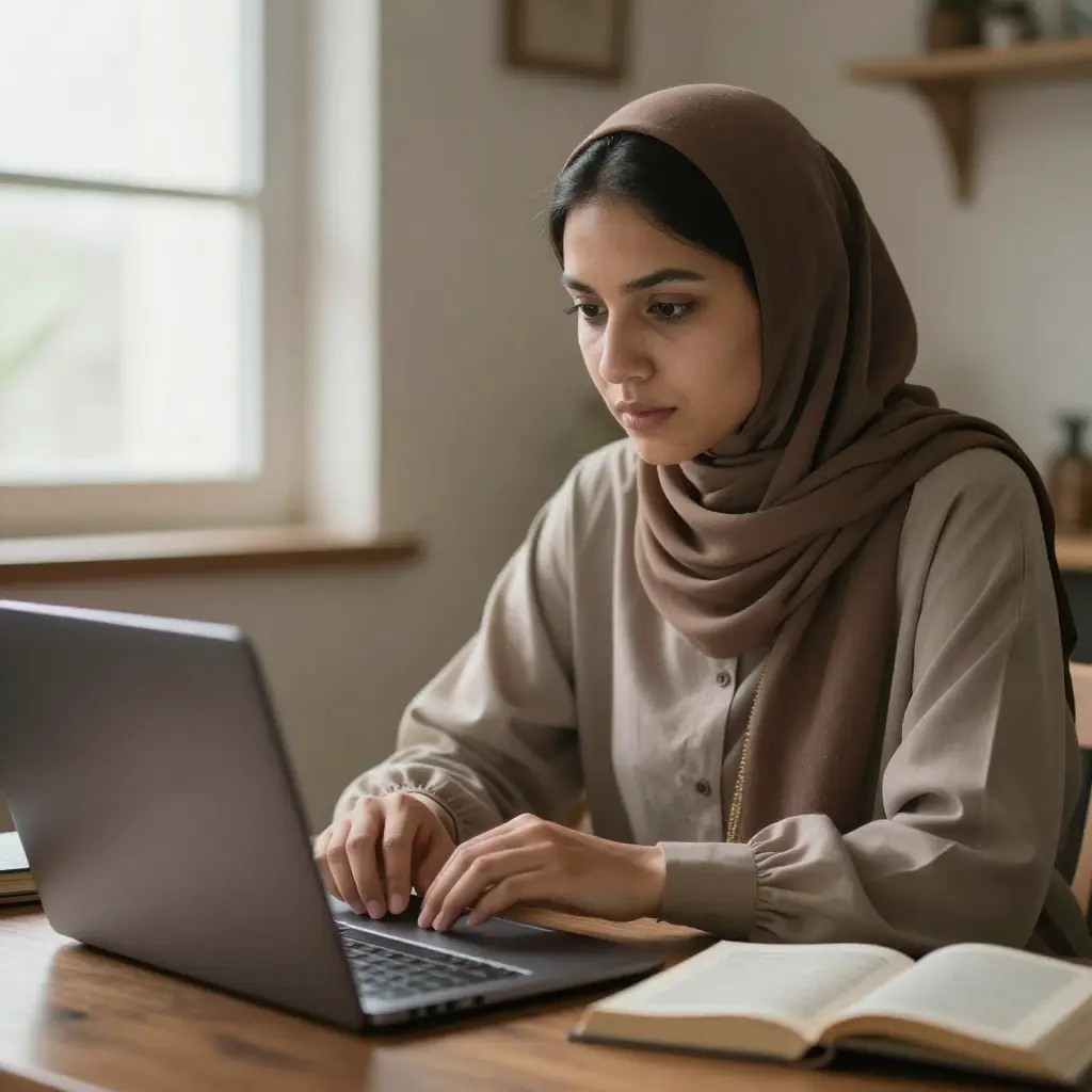 a female teacher is taking class of madina Qaida online course