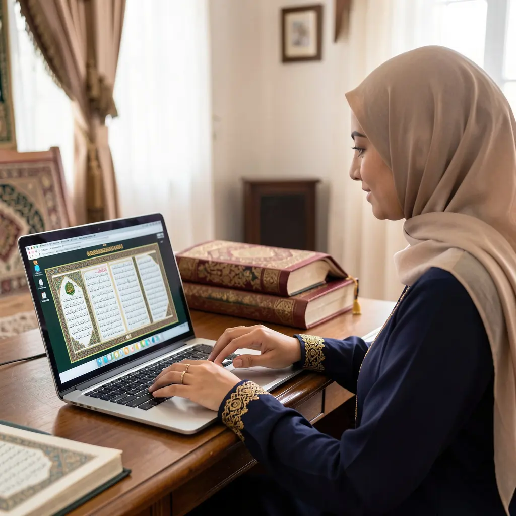 female Quran Teacher is teaching to his student in USA