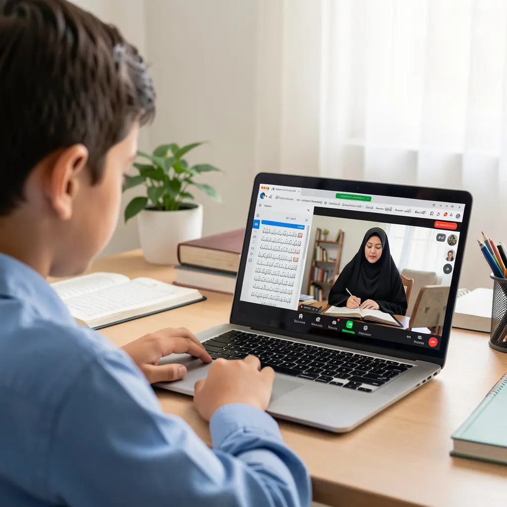 Female Quran teacher is taking class Quran memorization course