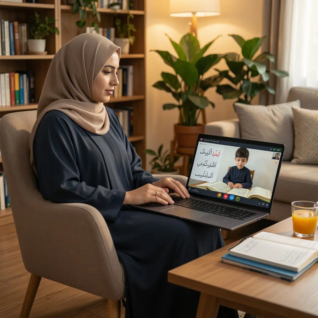 Female teacher teaching Online Quran Education via zoom