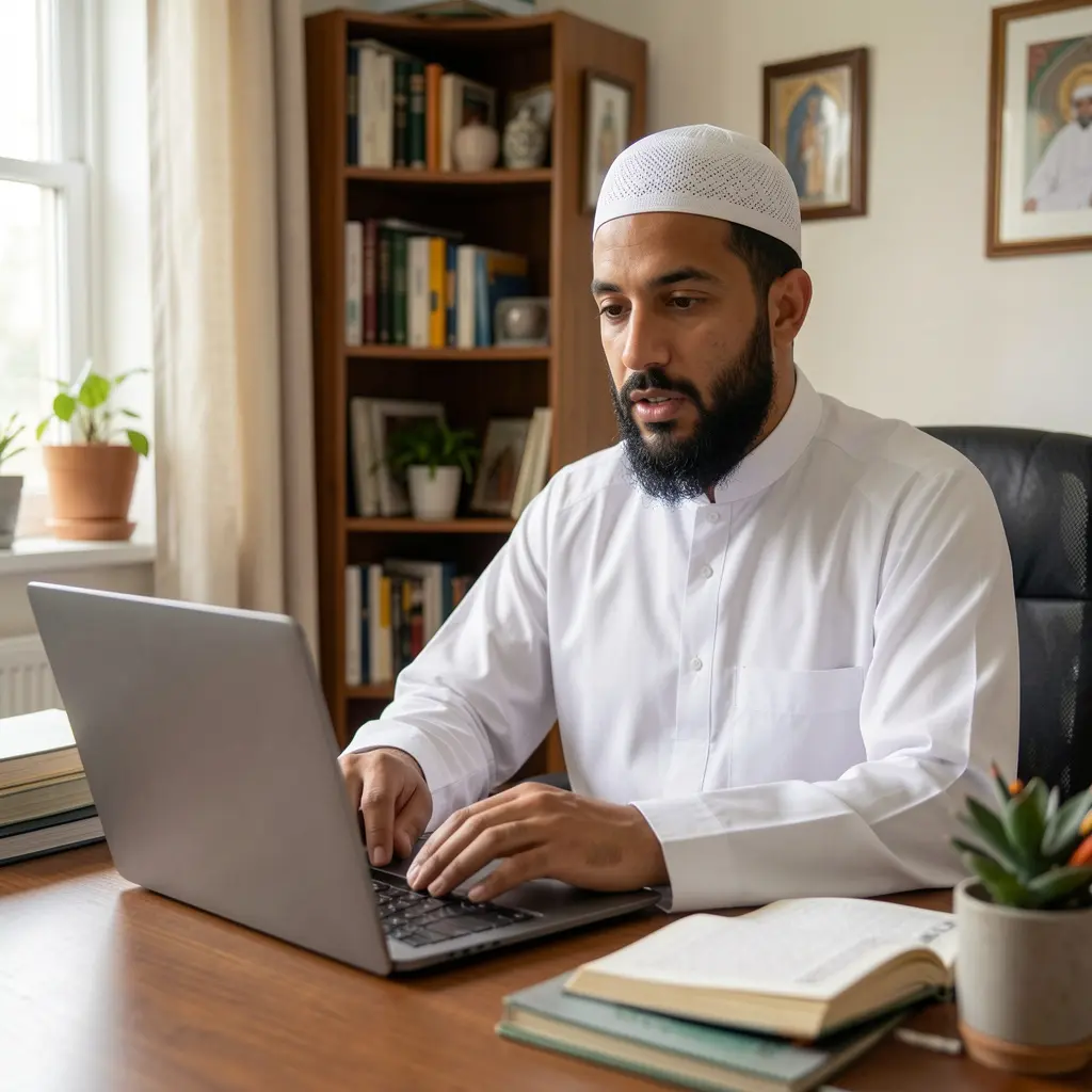 Ustaz Bilal Hassan taking online Quran class