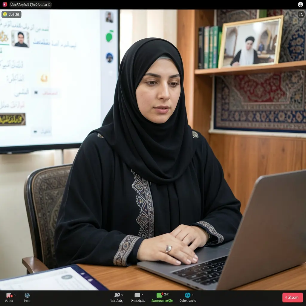 A female Quran teacher is taking online Quran class of new student
