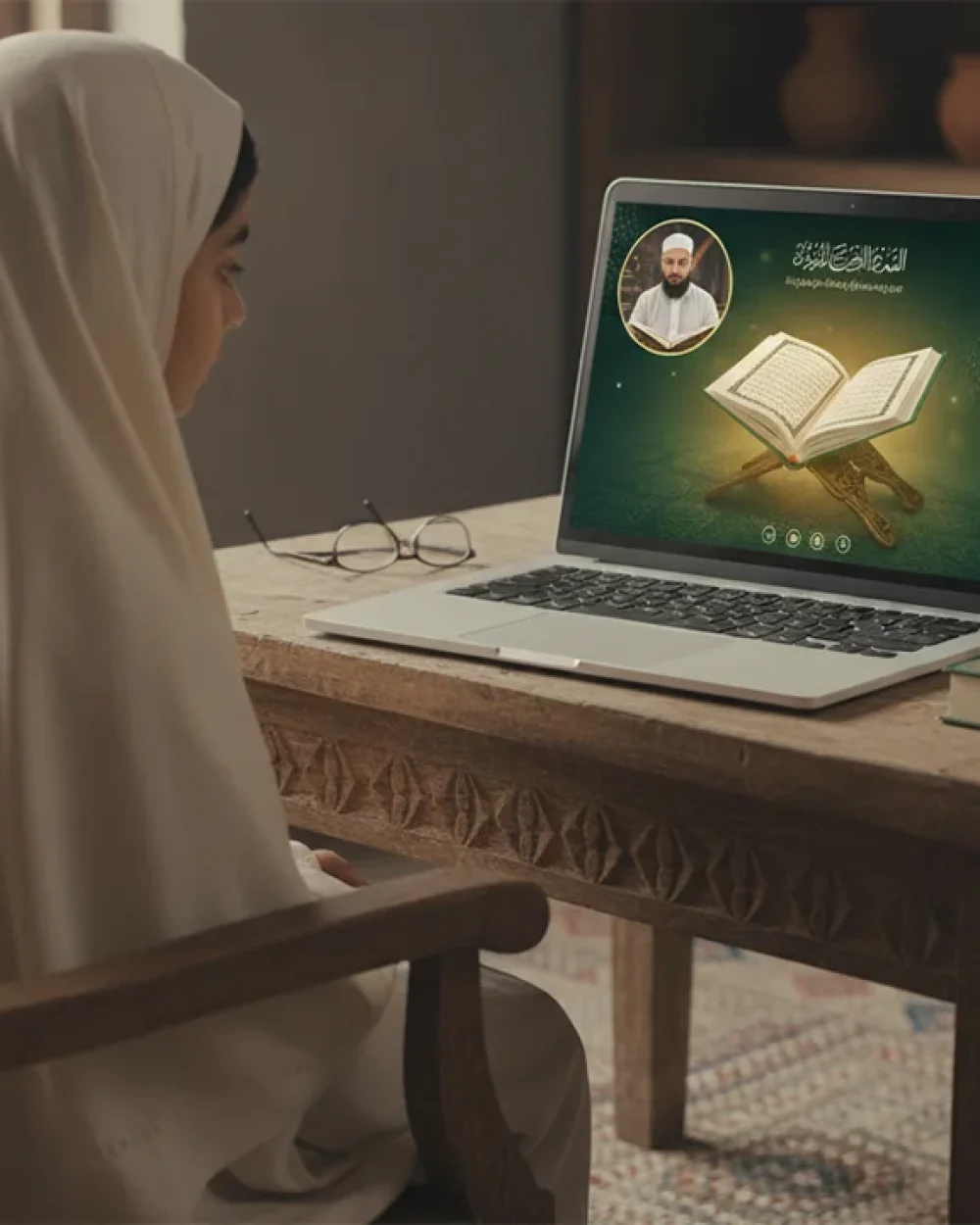 A child is taking online Quran class from professional Quran teacher