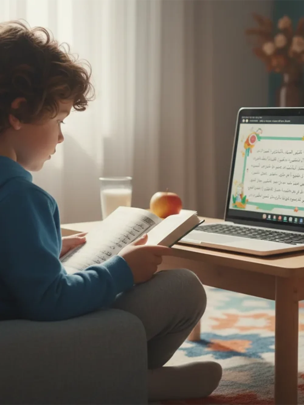 A Kid is taking online Quran class from experience female Quran tutor